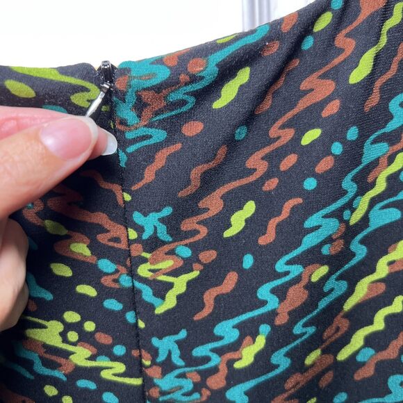 David Meister Dress 10 Black Green Blue Career Stretch 3/4 Sleeve Asymmetrical - Picture 6 of 10